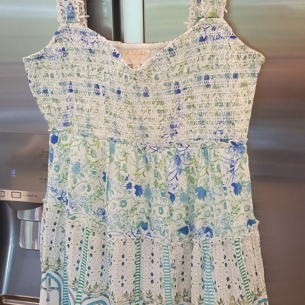 💕ROCOCO SAND💕 Elan Maxi Dress ~ Green Blue Floral Print 100% Cotton  Small NWT - Picture 3 of 13